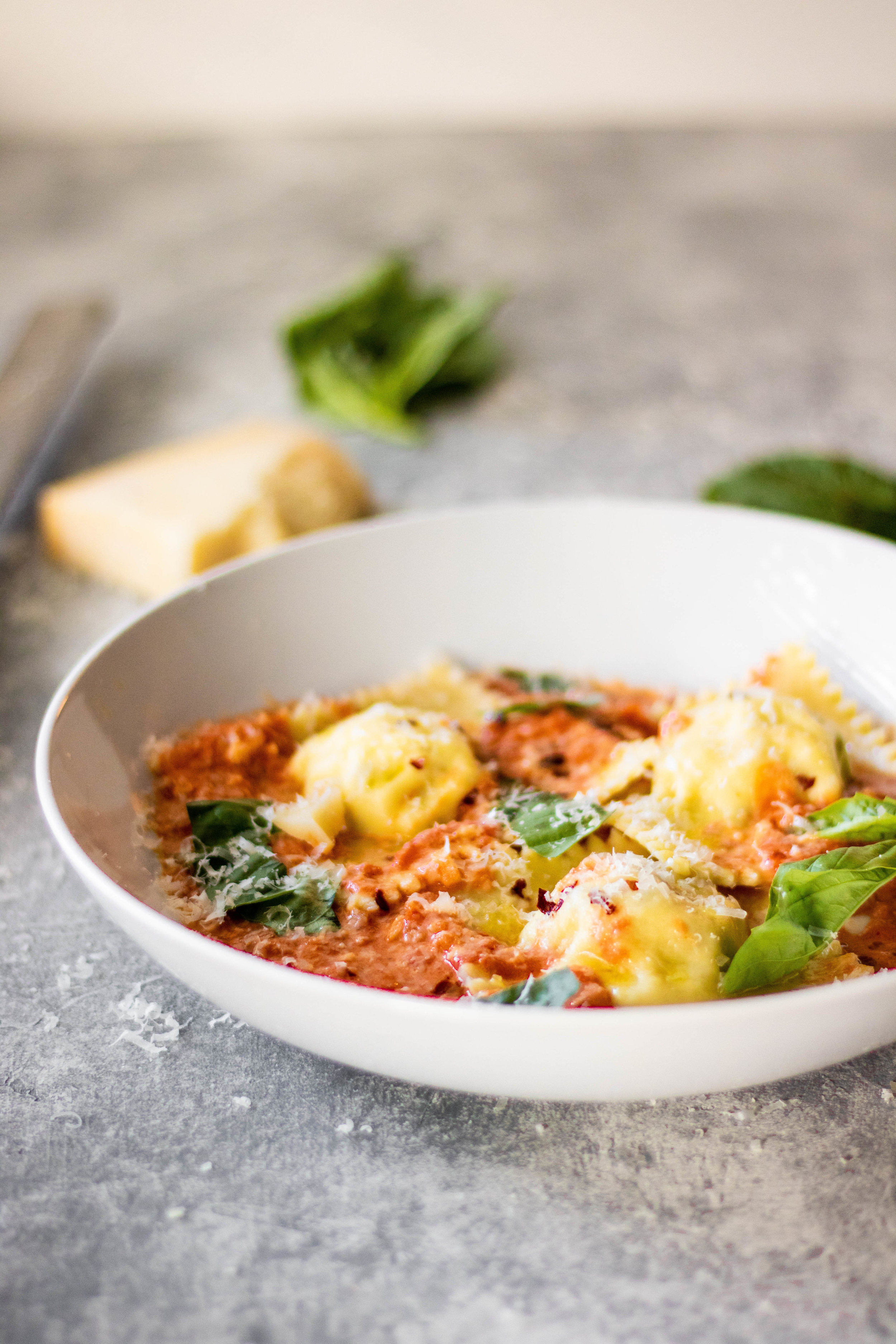 mushroom ravioli with tomato vodka sauce