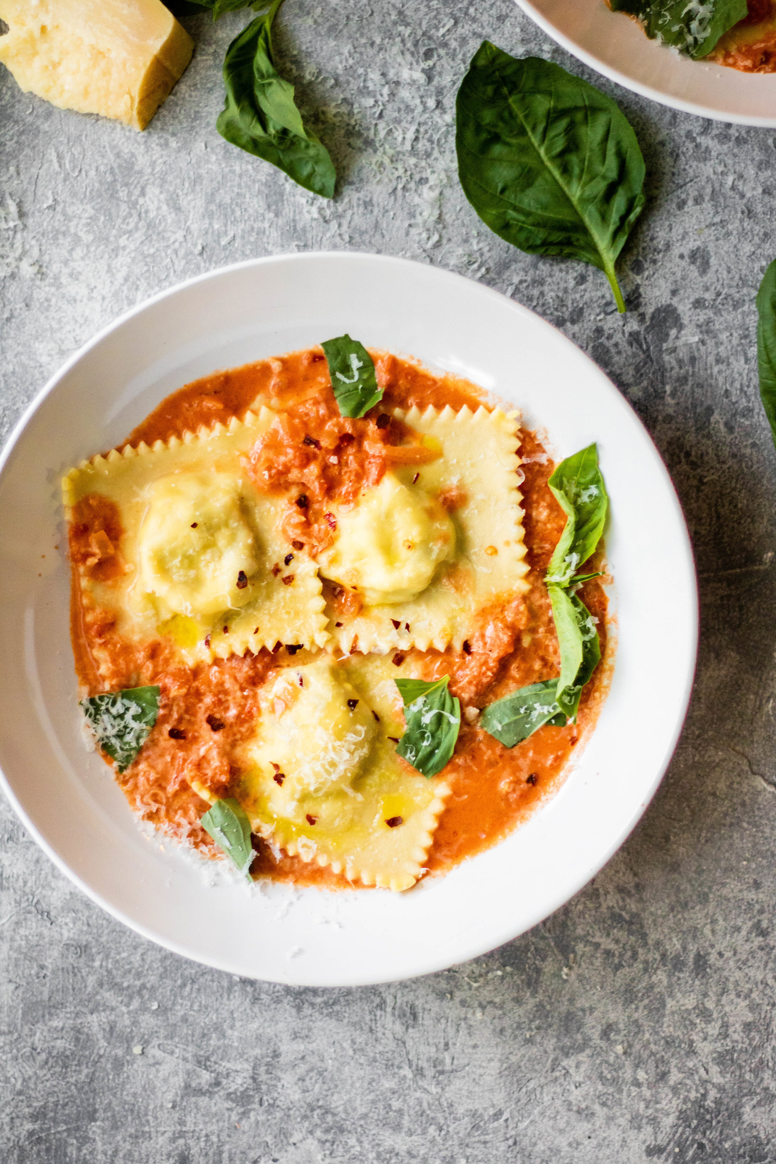 mushroom ravioli with tomato vodka sauce