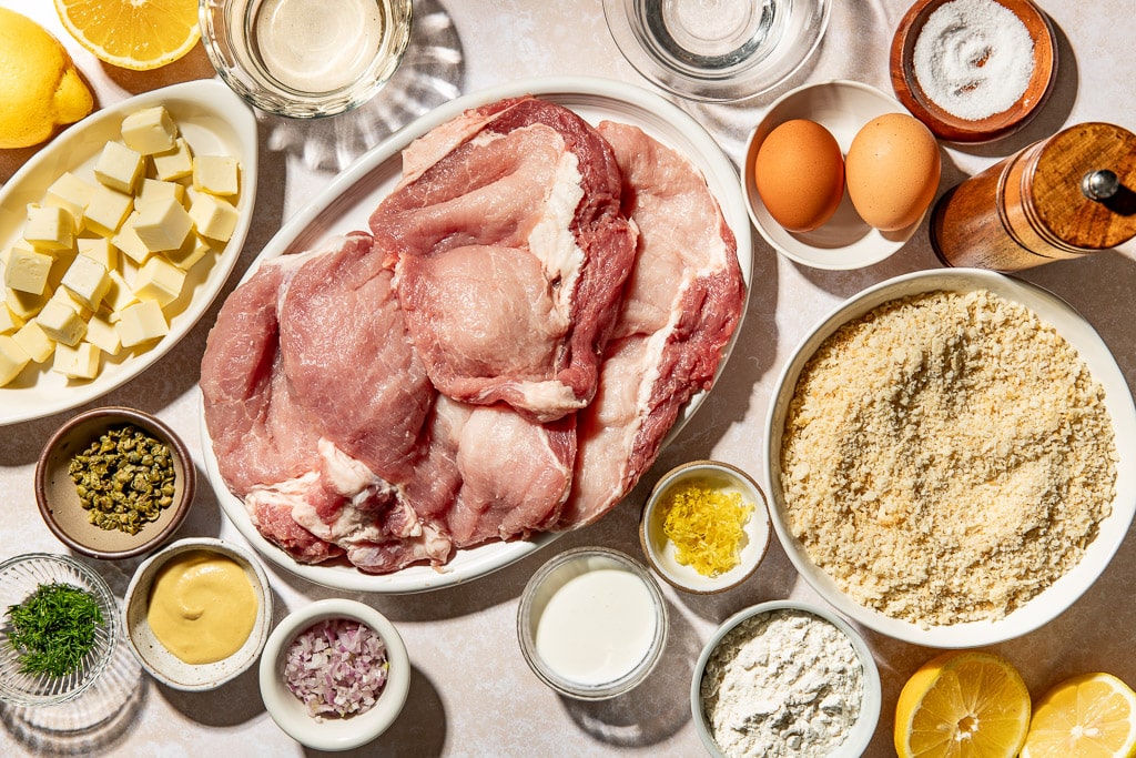 pork schnitzel ingredients laid out