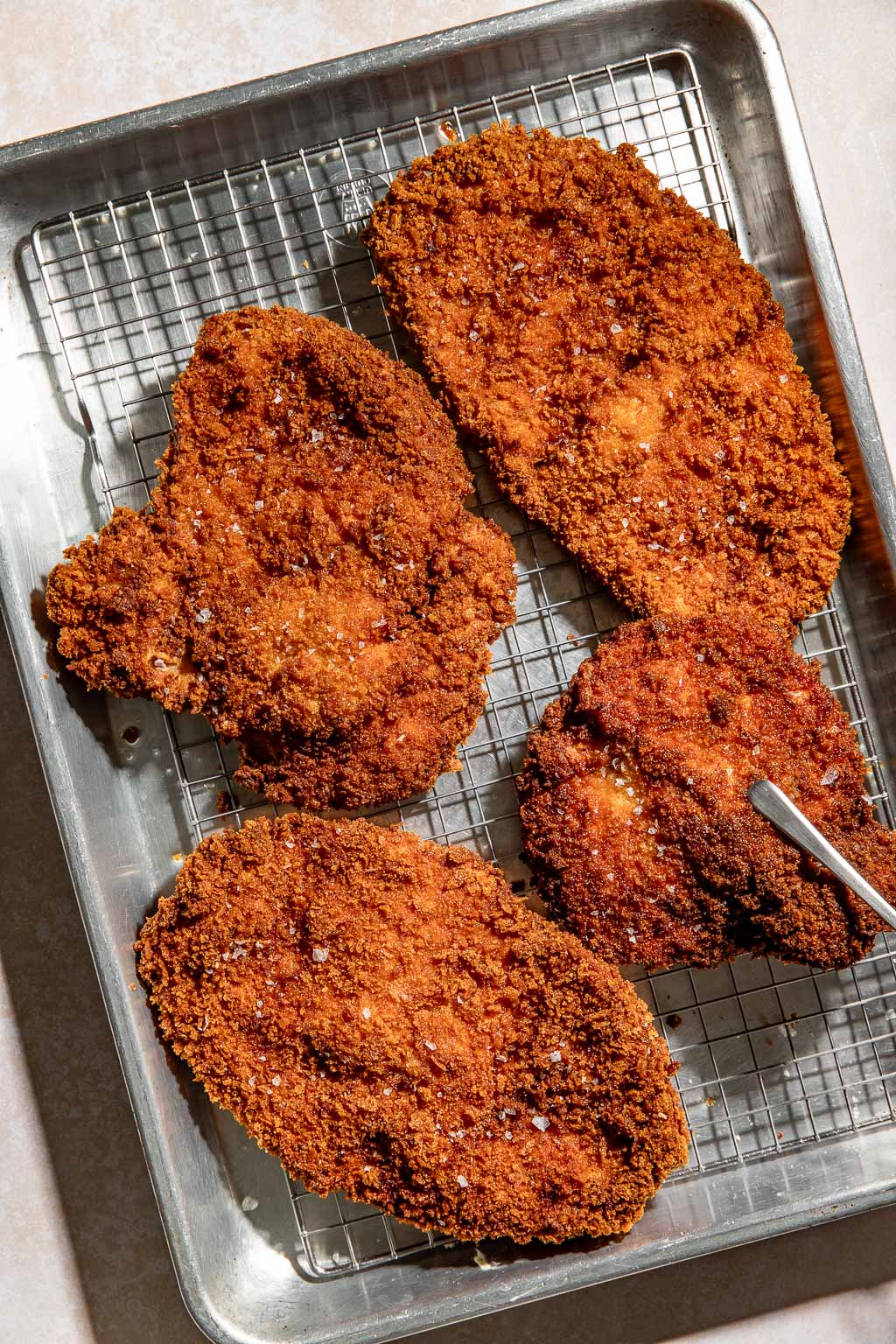 crispy pork schnitzel after frying