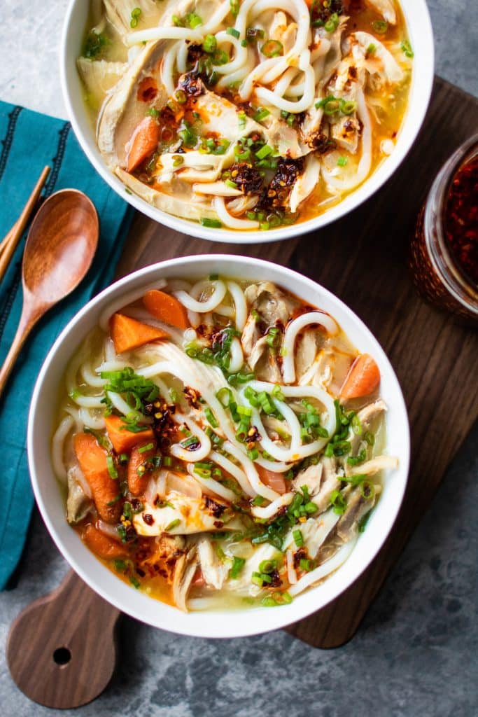 miso ginger chicken udon soup