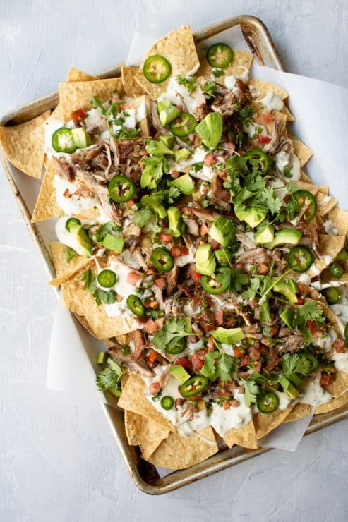carnitas sheet tray nachos