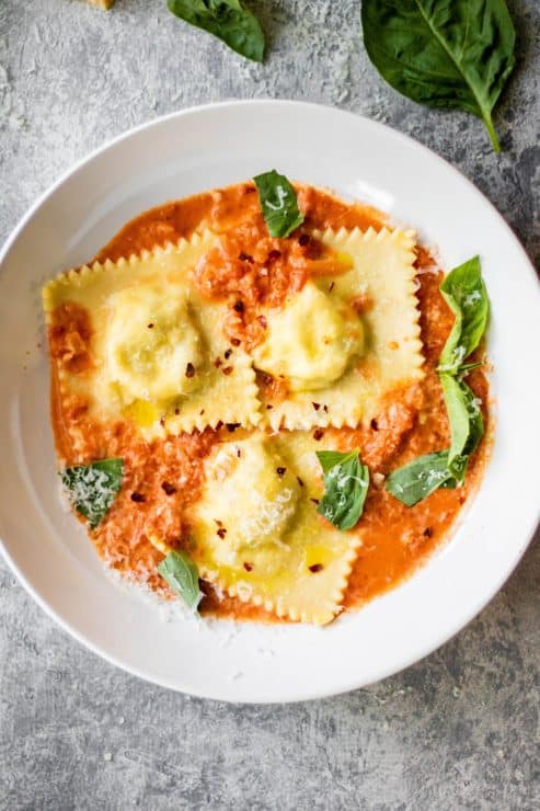 Chicken Ravioli with Creamy Tomato Sauce - Handle the Heat