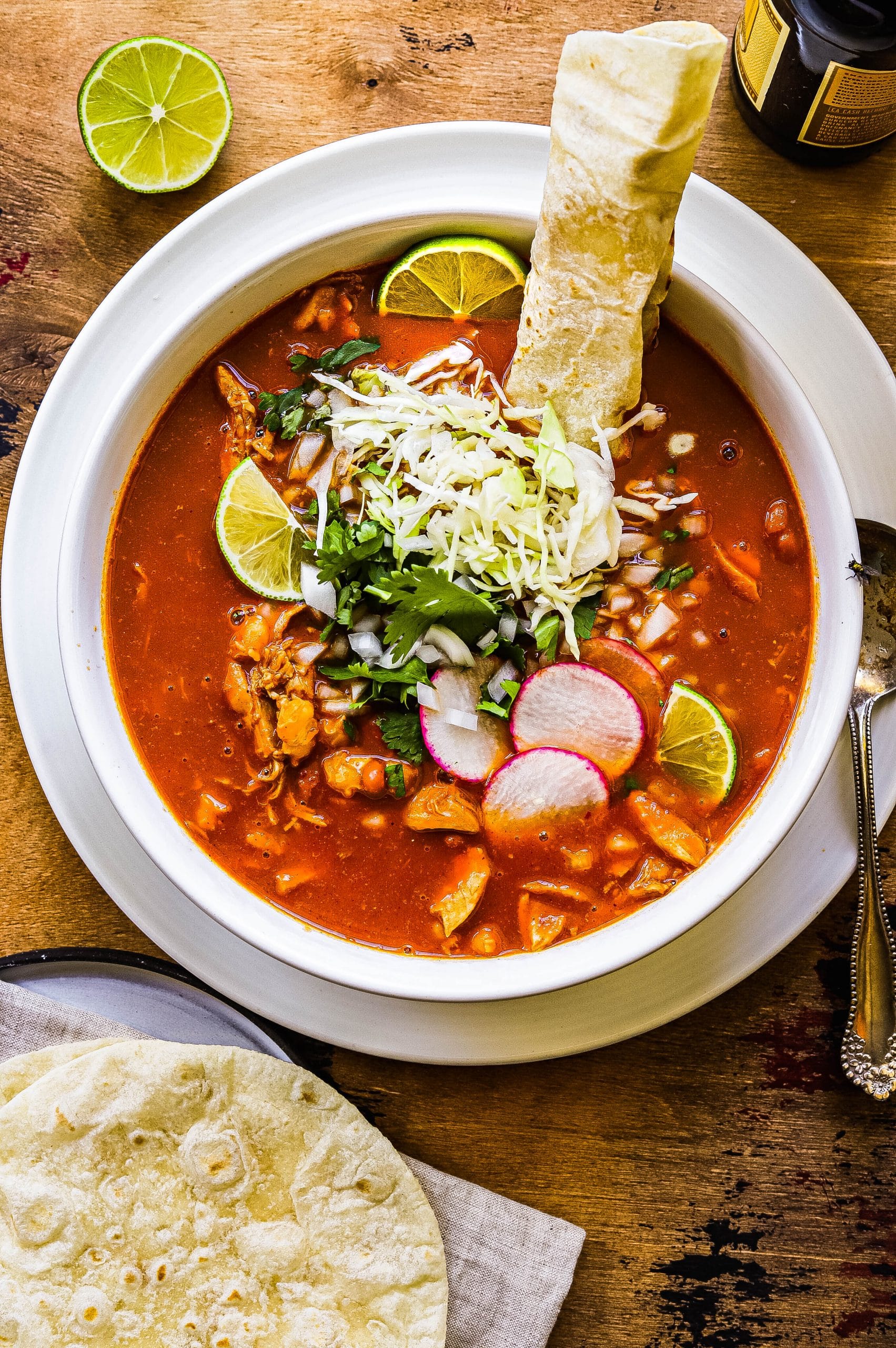 red pozole with chicken