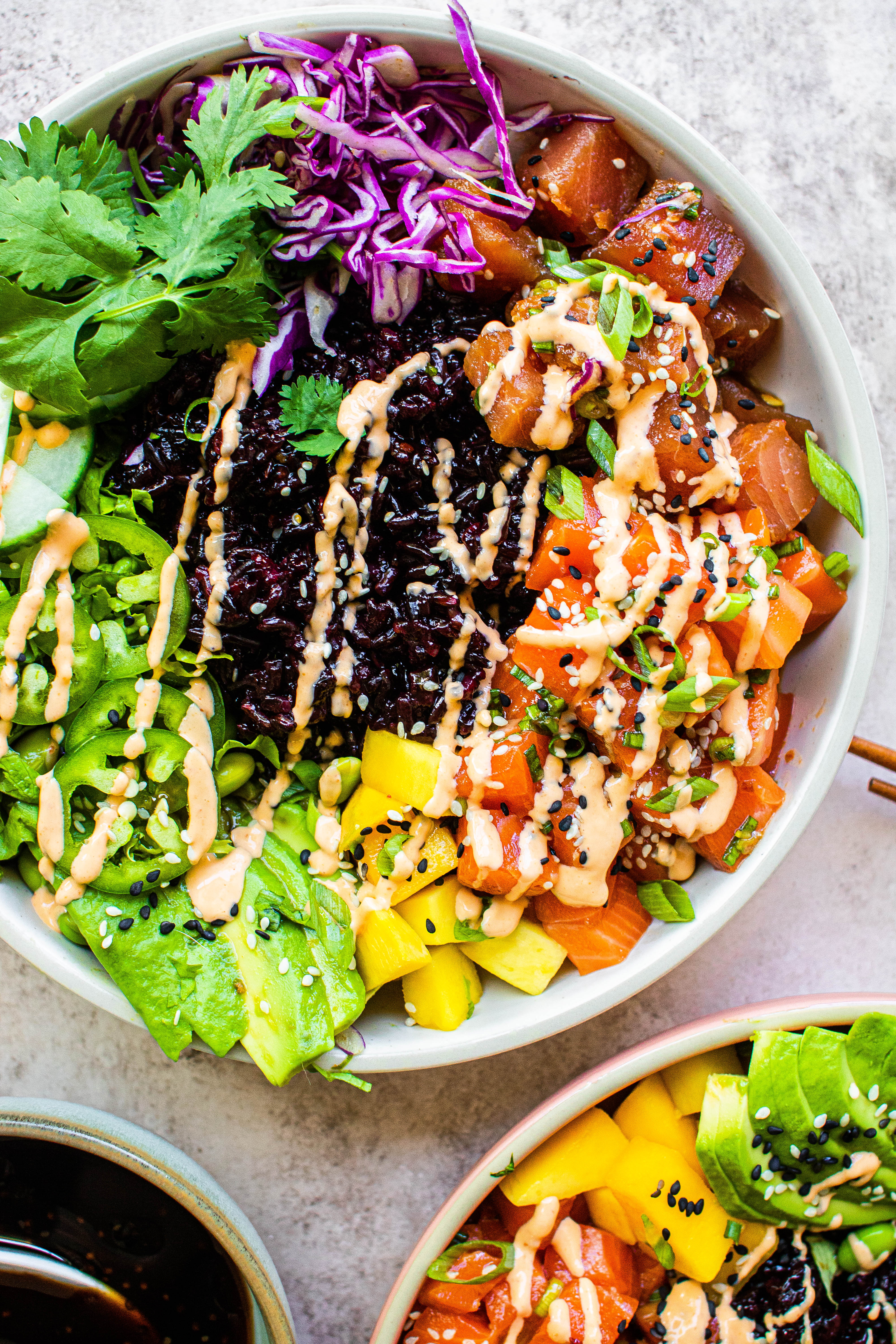 Spicy Rainbow Poke Bowls