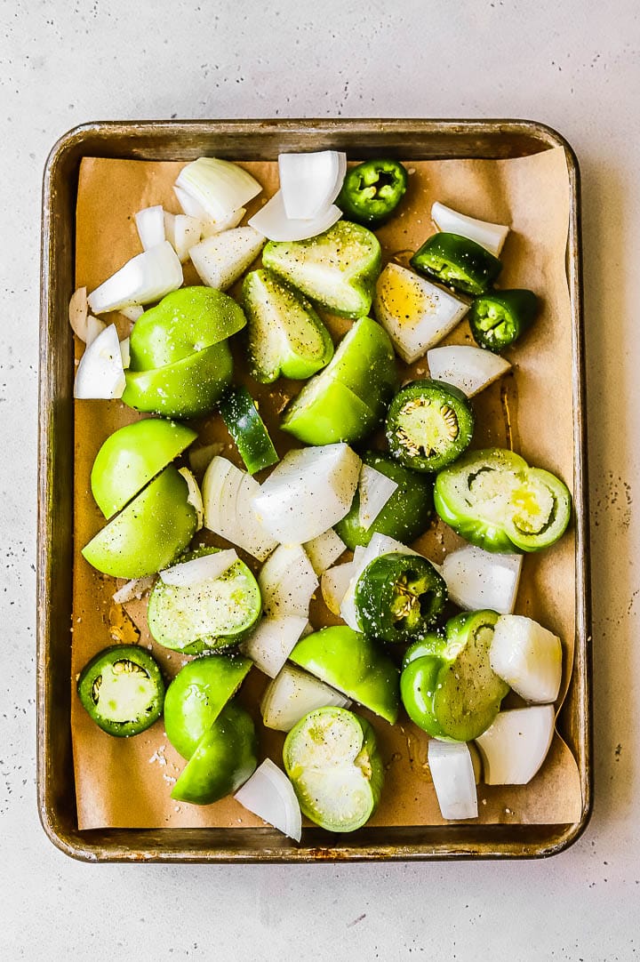 veggies for salsa verde before roasting