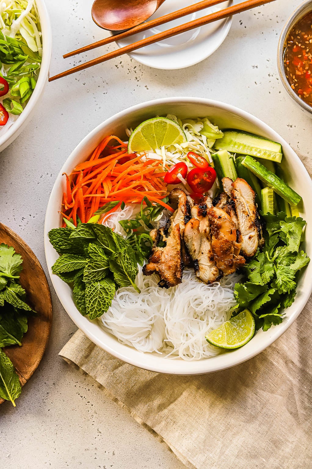 vietnamese-style chicken vermicelli bowls