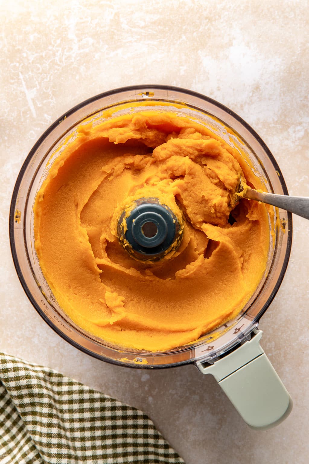 Sweet potato puree in food processor. 