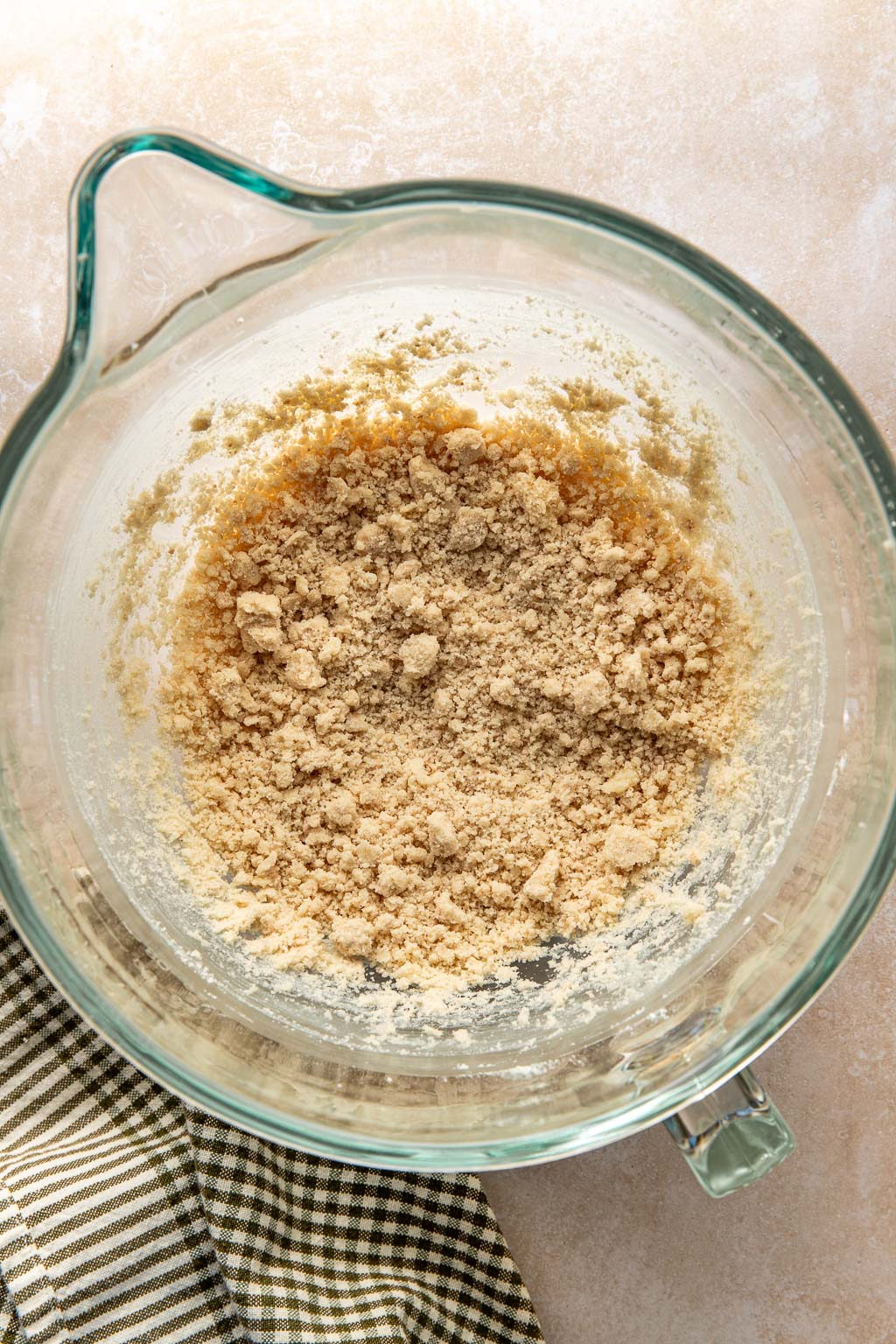 Shortbread dough in mixing bowl. 