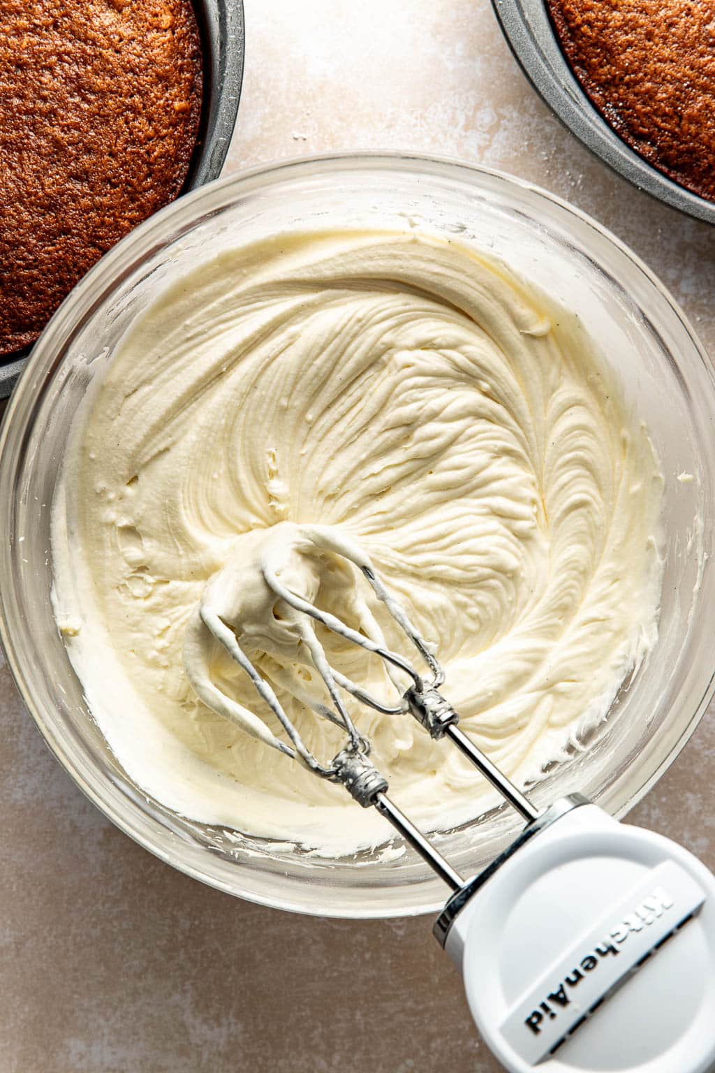 cream cheese frosting in a mixing bowl