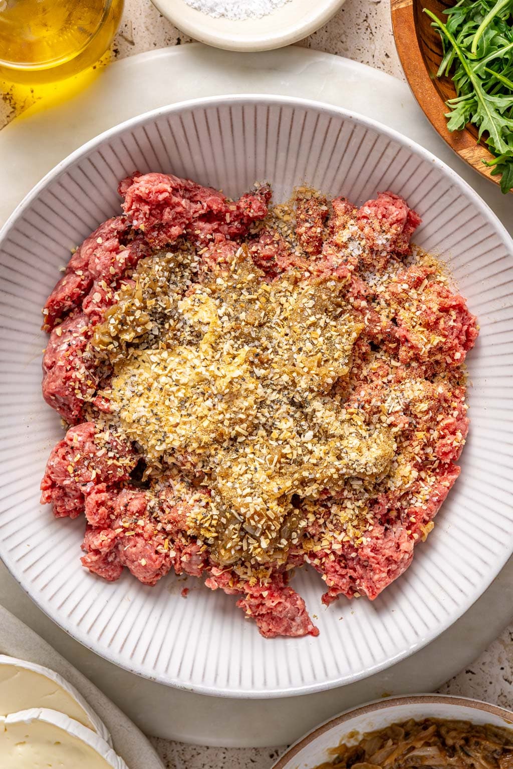 french onion burger mix before being formed into patties