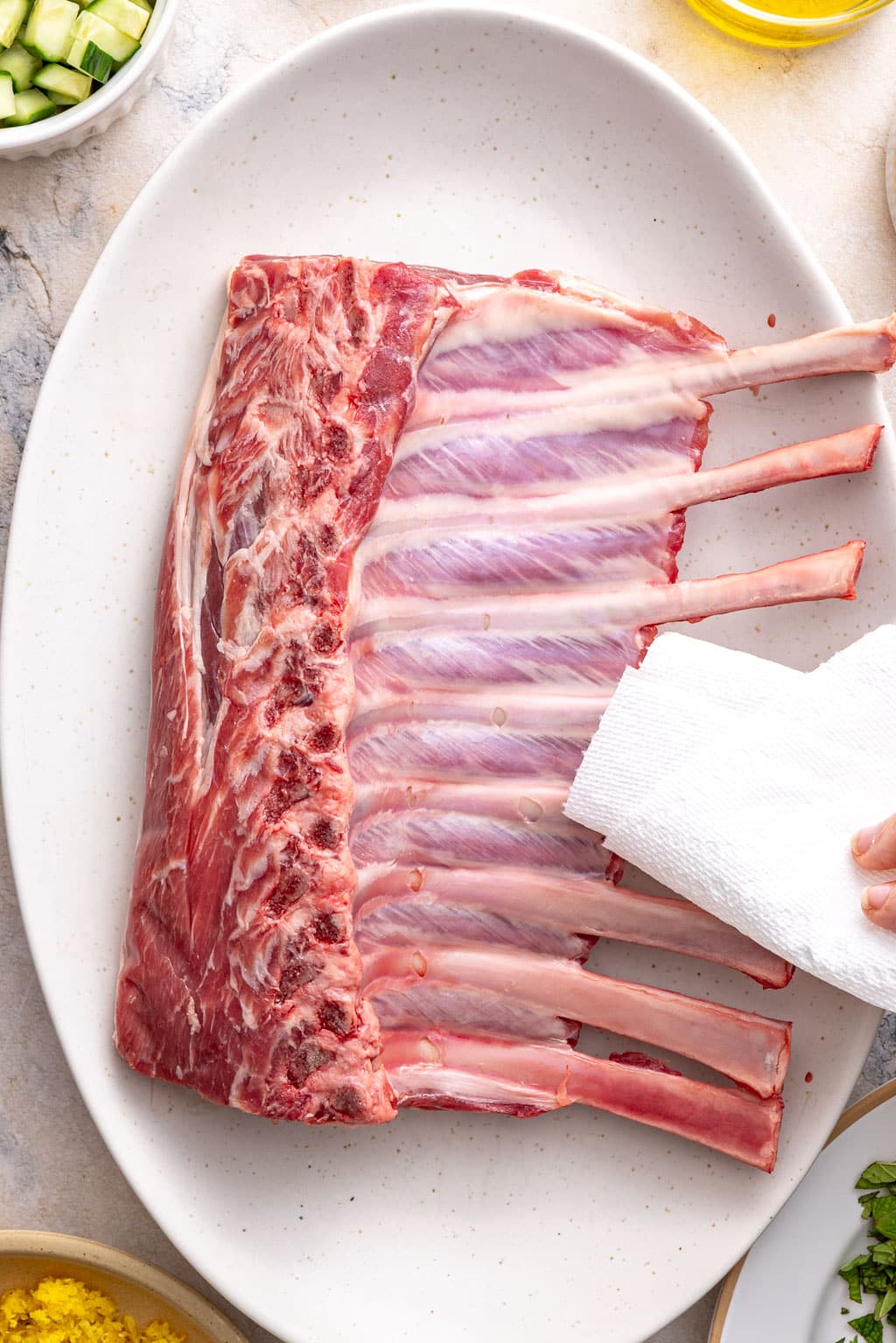 Rack of lamb on a plate