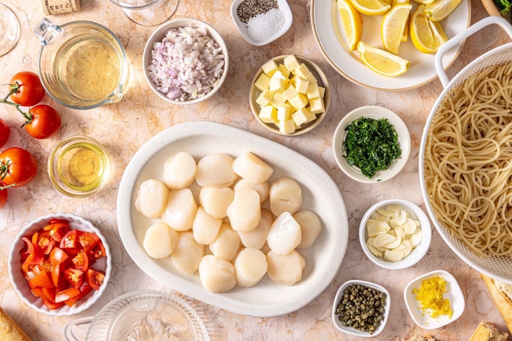 Scallops provencal ingredients laid out
