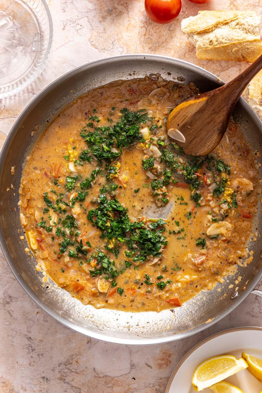 finished pan sauce in the skillet