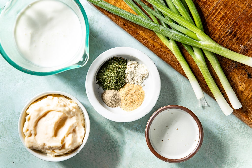 charred scallion ranch ingredients laid out