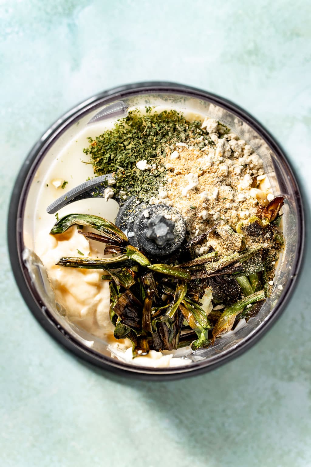 ranch ingredients in a food processor before blending