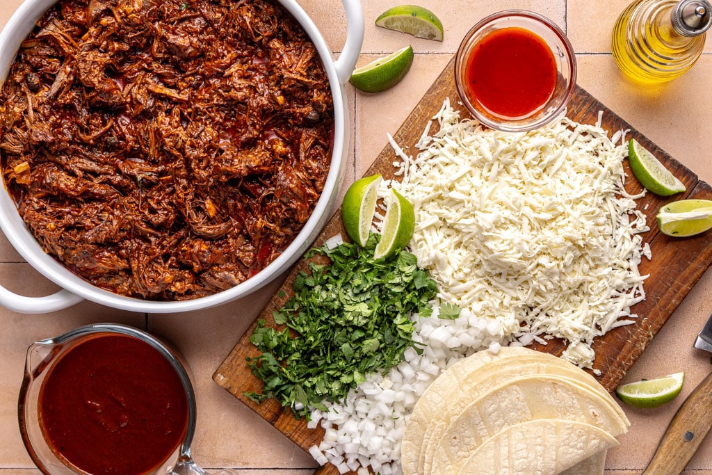 quesabirria taco ingredients laid out