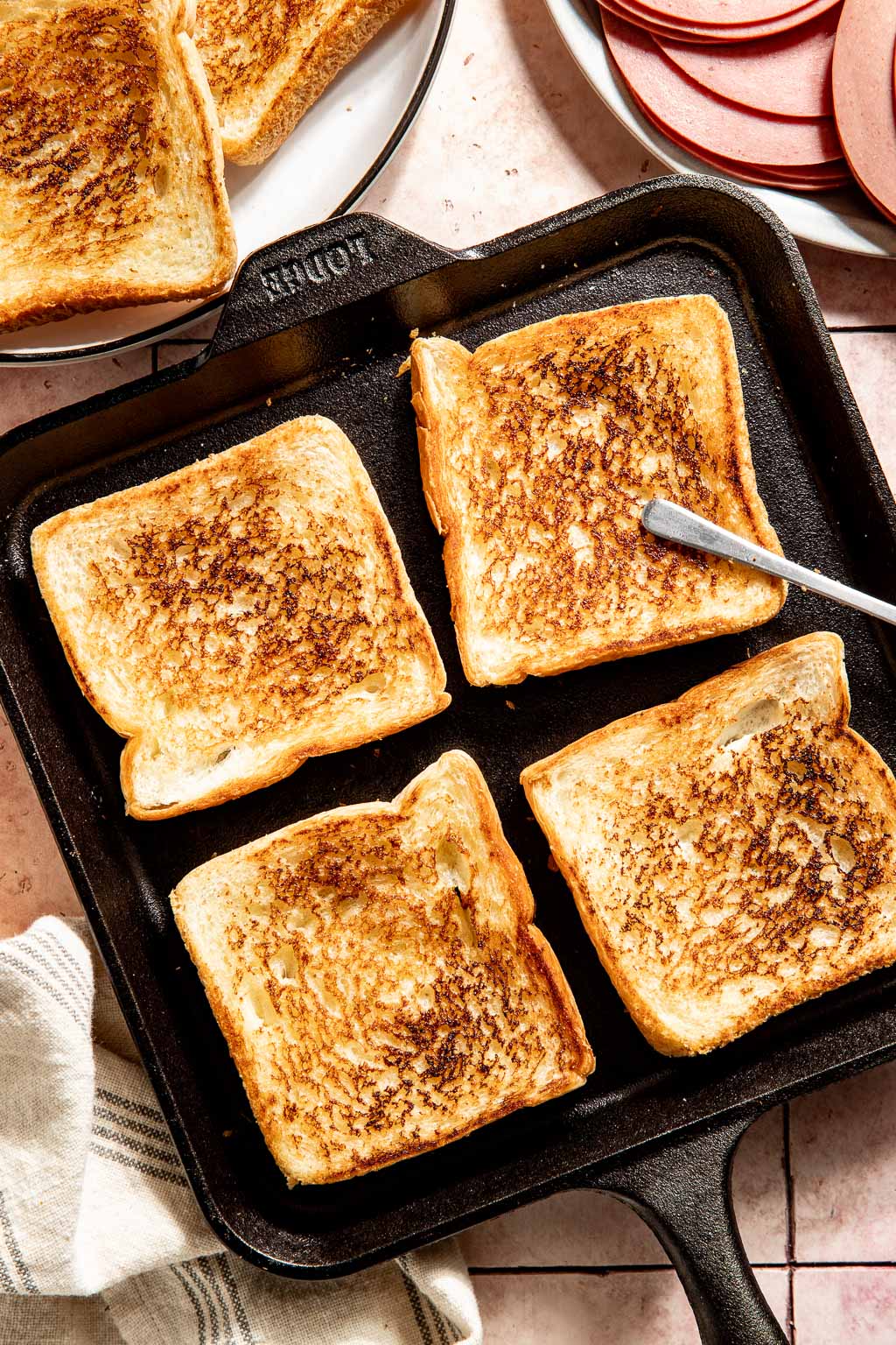 bread toasting on a griddle
