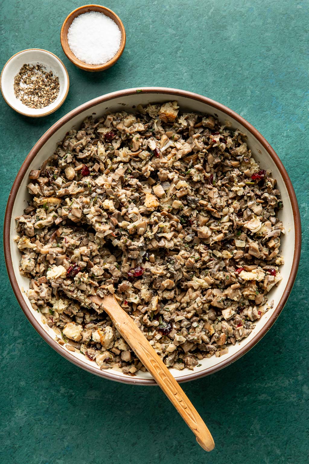 mushroom filling in a mixing bowl