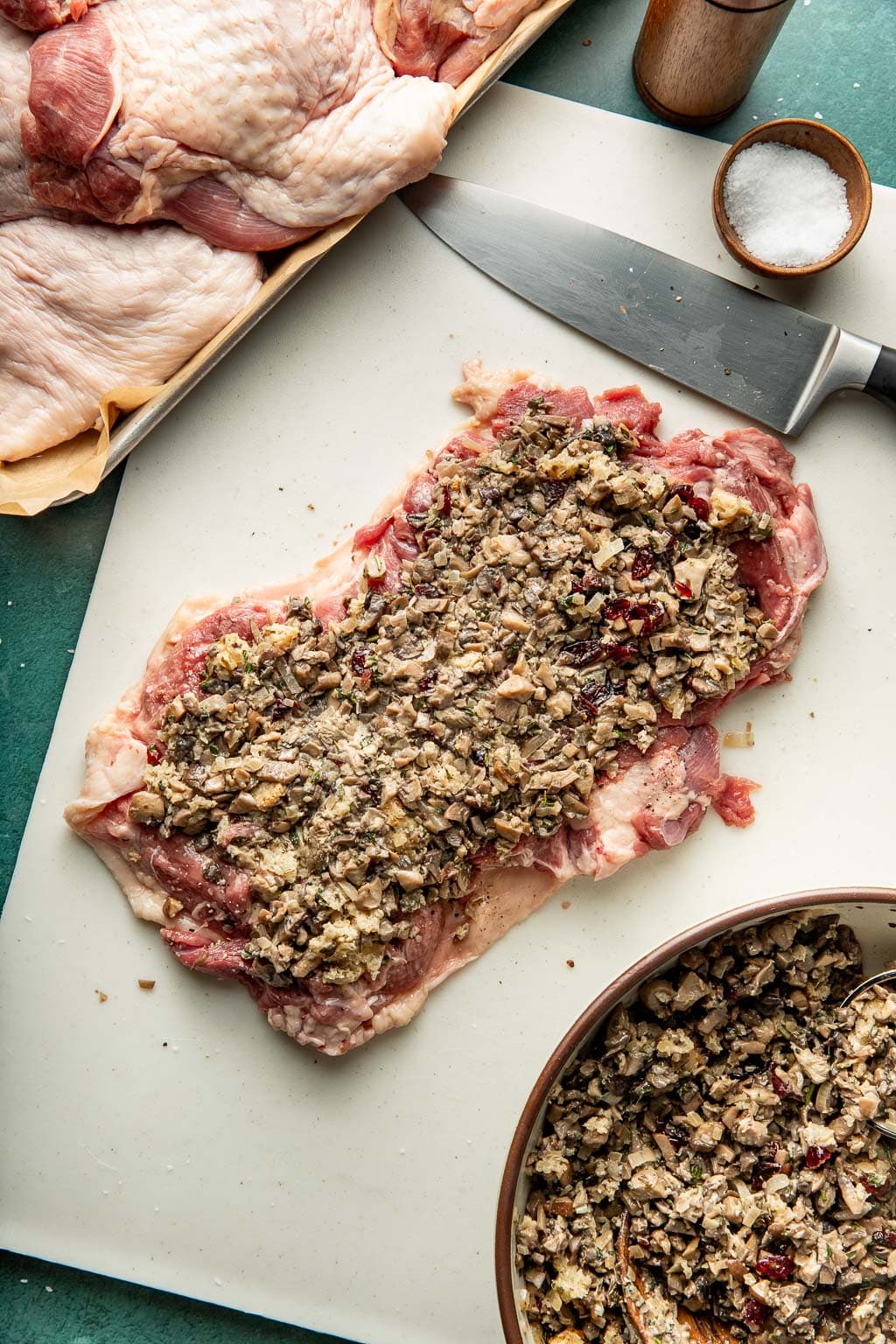 filled turkey thigh, ready to be rolled