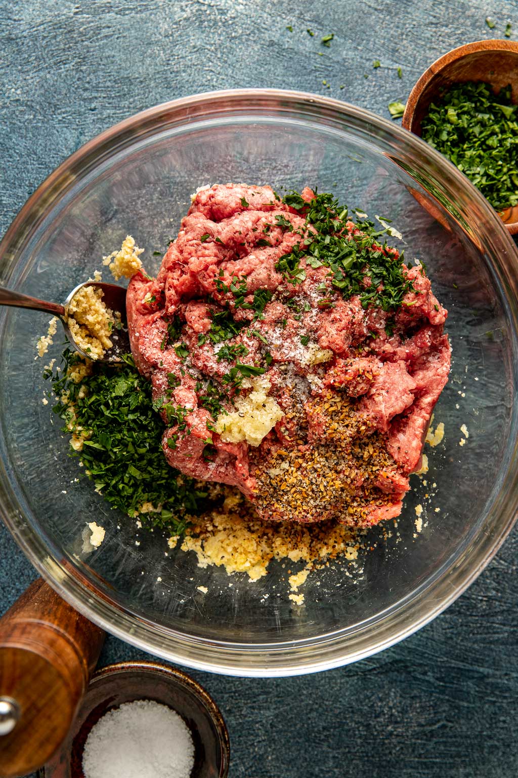 Salisbury steak ingredients in a bowl before mixing