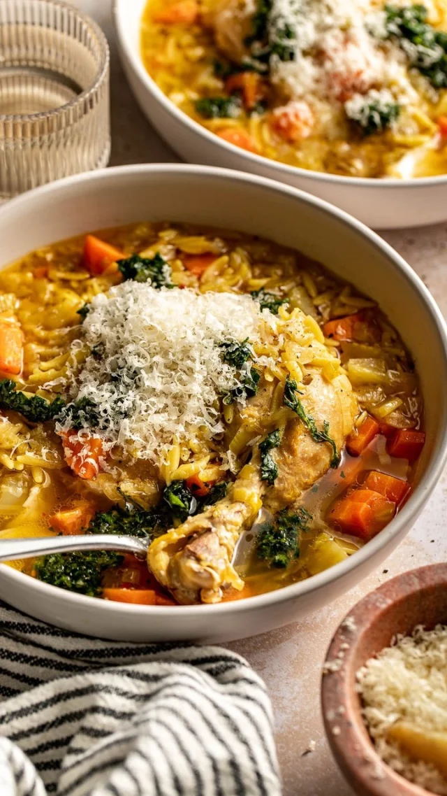 Anyone else feeling completely drained this year and shocked to realize it’s only March? I’m here for the cozy and nourishing dinners but I really need them to be simple and doable, like this Whole Chicken Orzo Soup. It’s hearty and comforting and the prep is minimal, exactly what I’m looking for right now. 

Get the full recipe in my profile, stories, or at my website somuchfoodblog.com
•
•
•
•
#soup #onepotmeal #onepot #chickensoup #souprecipe 
🎥: @themindfulhapa 📸: @brokegirltable
